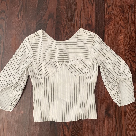 TIBI CECIL STRIPE PEPLUM CORSET TOP Blouse Linen Cotton Size‎ 2 - Picture 5 of 14